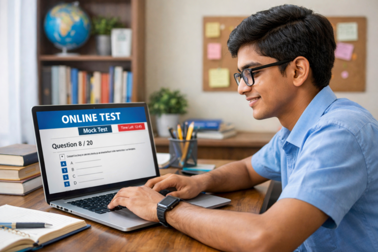 Student practicing online mock test on Vidyaaytan Prep platform